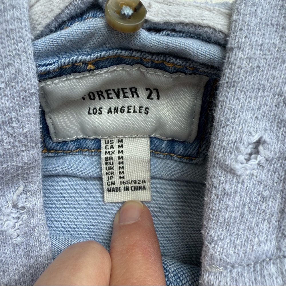 Forever 21 Los Angeles Hooded Jean Jacket, Gray Sweat Shirt Arms/hood, women Med - Picture 4 of 4